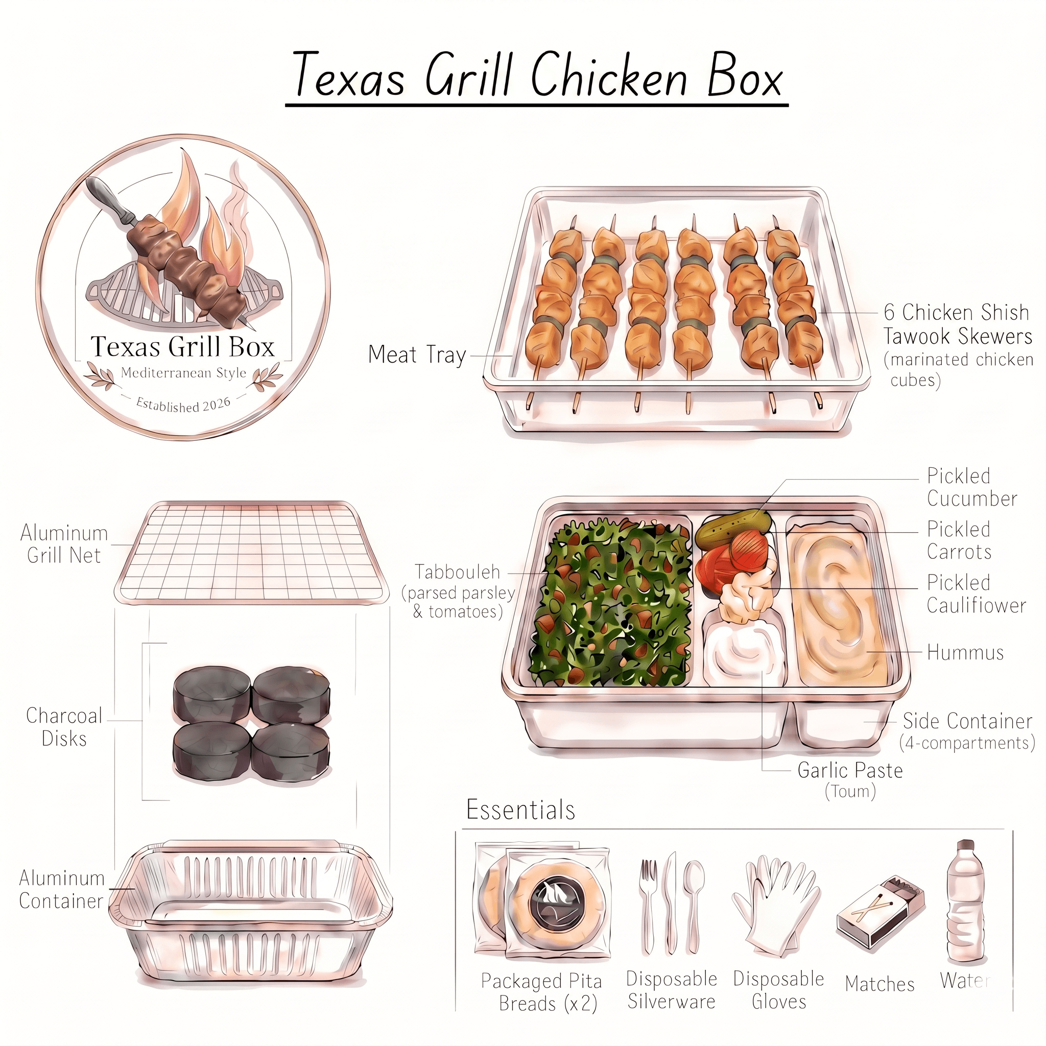 Chicken Texas Grill Box - 6 Skewers Shesh Tawook - 4